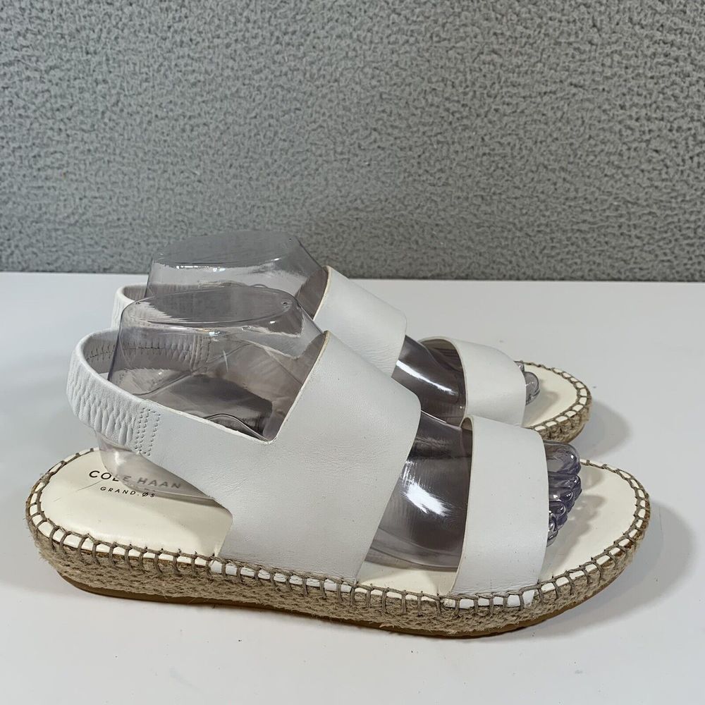 Cole Haan Women's 9.5 B White Leather Cloudfeel Espadrille Sandal